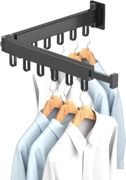 Intrekbaar droogrek met haken - robuust en ruimtebesparend - binnen en buiten - zwart, 2-laags — thumbnail 1