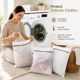 Wasnet voor wasmachine: Set van 5 stuks in 3 maten, stevig polyester voor bescherming van delicate kleding — thumbnail 3
