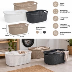 5Five Wasmand van rotan gevlochten - 2x - antraciet - kunststof - 40 liter - 59 x 38 x 27 cm - wasgoed manden — thumbnail 3
