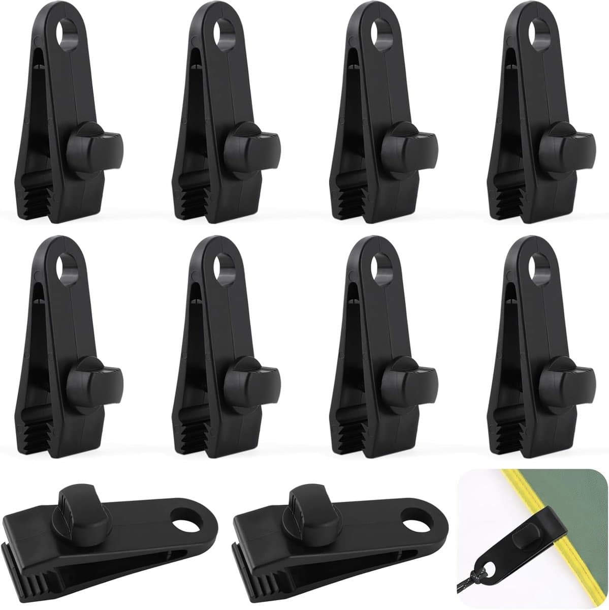 10 stuks zeilspanners van polycarbonaat, verstelbare tarpclips met antislip gekartelde bek voor dekzeilen, luifels en tenten, 8 x 3 x 2,5 cm — afbeelding 1