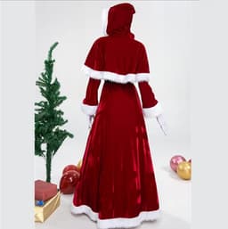Kostuum voor dames Jurk met capuchon voor Kerstmis Rode warme fluwelen verkleedjurk Kerstman Cosplay Kostuum,Rood,XL — thumbnail 5