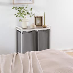 KLS® Wasmand 2 Vakken - Wasmand - Wasbox met 2 Vakken - Grijs Wit - 36cm x 65cm x 73cm — thumbnail 3