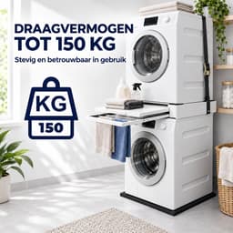 ProductXpert Stacko™ - Stapelkit & Anti Trillingsmat voor Wasmachine en Droger - Tussenstuk - Uitschuifbare Plank met Handdoekhouder - Wit - AntiSlip - Geluidsdempende Antislip Mat - 620 x 620 x 10 mm — thumbnail 4