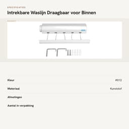 Dailygoods- Waslijn Uittrekbaar 3,75 m - Wanddroogrek - Draagbare Waslijn — thumbnail 2