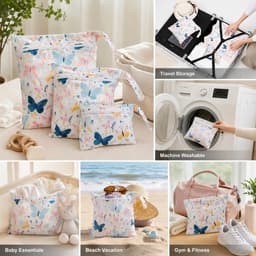 3 Stuks Waterdichte Opbergzakken met Rits – Wet Bag Set in 3 Maten – Herbruikbare Reiszakken voor Kleding, Zwemspullen & Babyartikelen — thumbnail 5