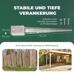 Novatool 10x Grondhulsset 91x91x750mm grondhuls parasolpaalsteun schuttingpaal houten paal grondhulzen grondanker grondpen om in te slaan, verzinkt, met schroeven — thumbnail 4