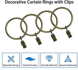 16 Pack Rings Curtain Clips, Strong Metal Decorative Drapery Rings with Strong Clips, 2 Inch Interior Dia Bronze — thumbnail 2