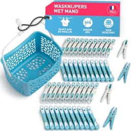 Premium Wasknijpers Set met Mand - 48 Stuks in Blauw-Wit — thumbnail 1