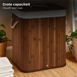 Lomera Bamboe Wasmand - Wasmand Met Deksel - 72 Liter Capaciteit - Opvouwbare Wasmand - Draaghengsels - Afneembaar Deksel - Natuurlijke Bruine Kleur - Verstevigde Metalen Ring - Uitneembare Waszak - Wasbare Binnenzak — thumbnail 2