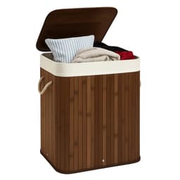 Lomera Bamboe Wasmand - Wasmand Met Deksel - 72 Liter Capaciteit - Opvouwbare Wasmand - Draaghengsels - Afneembaar Deksel - Natuurlijke Bruine Kleur - Verstevigde Metalen Ring - Uitneembare Waszak - Wasbare Binnenzak — thumbnail 1