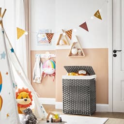 Wasmand – Handgeweven – Met deksel – 90 L – Polyrotan – Grijs — thumbnail 4