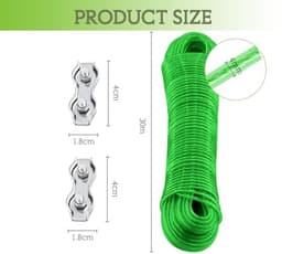 Waslijn 30 m met stalen kern en 2 spanners - Extra sterk voor balkon en tuin - Draagvermogen 120 kg — thumbnail 2