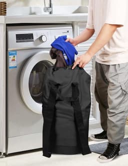 Rugzak waszak, wasrugzak met schouderbanden en netvakken, reistas voor buitensporten, duurzame nylon wasmand met trekkoordsluiting, waterdichte opbergtas voor universiteit, reizen, wasserette, appartement, zwart — thumbnail 2