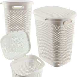 KADAX Plastic wasbak, lichte wasmand, wasverzamelaar van kunststof, luchtdoorlatende wasbox, met deksel (wit) — thumbnail 1