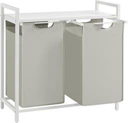 VASAGLE - Wasmand 92 liter - 2 compartimenten - met plank - oxford stof - 2 x 46 liter - 73 x 33 x 72 cm - wit — thumbnail 1