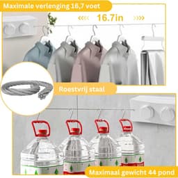 White-Label® Waslijn Uittrekbaar - Wanddroogrek - Wasdraad - Wit — thumbnail 5