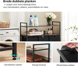 White-Label® Wasmand 3 Vakken - Wassorteerder - 180L - Vintage Bruin met Zwart — thumbnail 5
