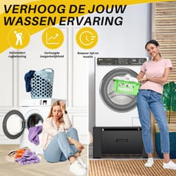Wasmachine Verhoger - Wasmachine Verhoger met Lade - Wasmachine Sokkel Met Laadcapaciteit tot 150 KG- Wasmachine Kast - Wasmachine Ombouw – Wasmachineverhoger - 62,5 x 54,5 x 32,5 cm - Zwart — thumbnail 3