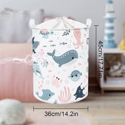 Zeedieren - Bubbels - Wit - Meisjes - Kind - Wasmand - Zeemeermin - Haai - Ronde - Speelgoed - Kleding - Opbergmand - Kinderkamer - 142x177 inch — thumbnail 4