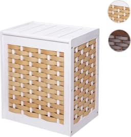 Wasmand MCW-G37, wasverzamelaar wassorteerder wasbox, massief houten shabby-look rieten 61x51x35cm ~ wit — thumbnail 2