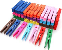 50 Gekleurde Houten Wasknijpers 7,5 cm met Roestvrije Spiraal voor Wasgoed en Knutselen — thumbnail 1