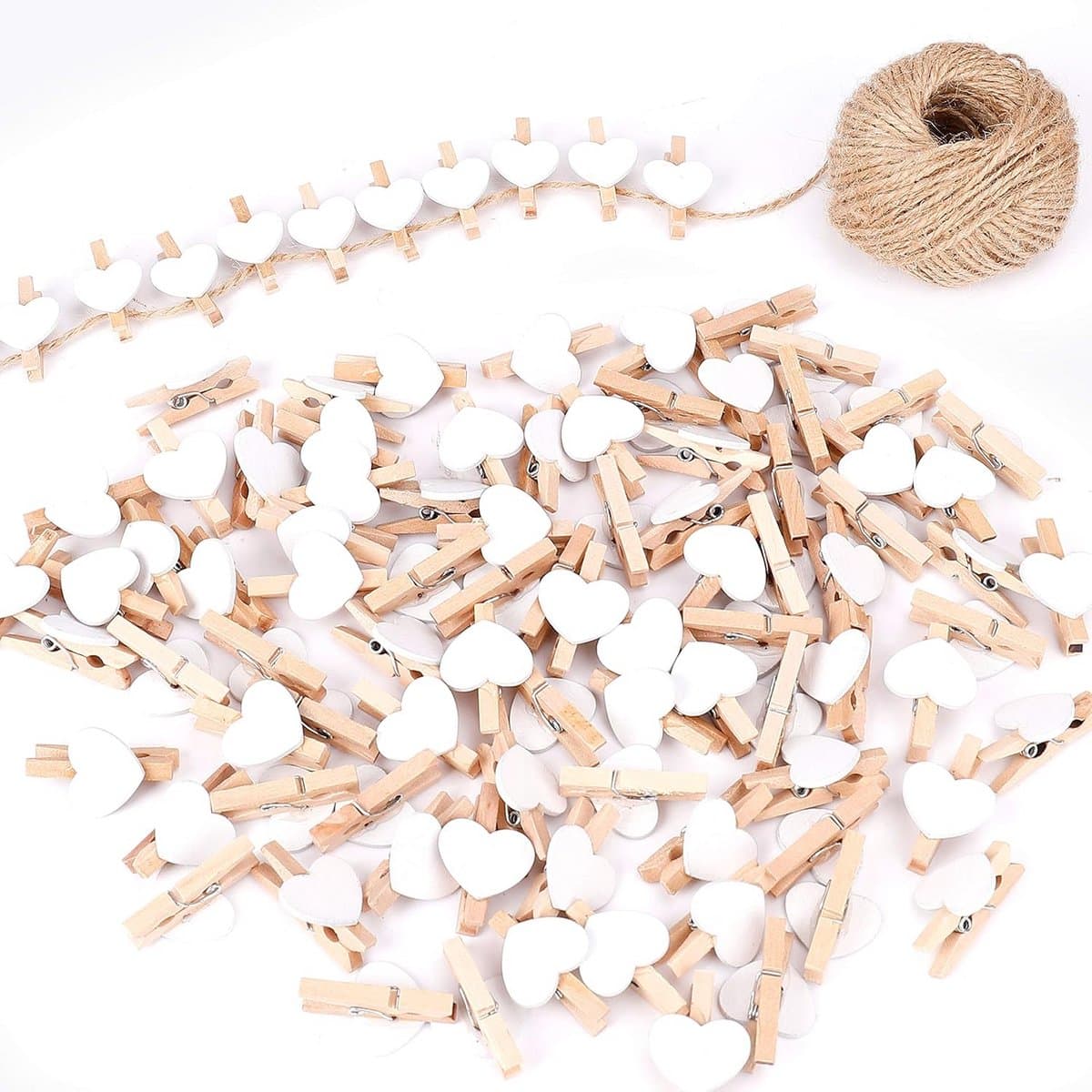 Houten wasknijpers 100 stuks minivormig met 30 meter jute voor fotokaarten decoratie scrapbooking — afbeelding 1