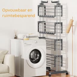 White-Label® Wasrek Inklapbaar op Wieltjes - Droogmolen - Droogtoren Staand — thumbnail 5