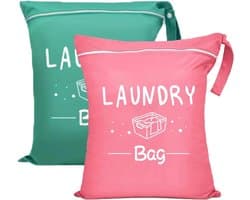 2 Pack Reis Waszakken - Grote Nat Zwemzak - Kleine Rits Reis Waszak - Waterdicht Oxford Stof - Draagbare Grote Capaciteit (Groen Roze)