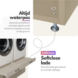 Wasmachinekast Dubbel 134x145x67cm | Ruimtebesparend & Super Stevig | Met Uitschuiflade | Voor Wasmachine en Droger | Greige — thumbnail 2