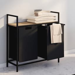 Wasmand met 2 bakken - Industrieel Design, Stof, Zwart - Compact en Praktisch — thumbnail 2