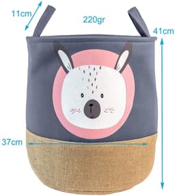 Intirilife Opbergmand voor kinderen van linnen - Opbergmand voor kinderkamer Kleding - Opvouwbare wasmand Wasmand Kinderspeelgoedmand, organizer, kamerdecoratie, dier konijn grijs — thumbnail 5