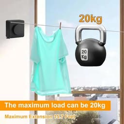 Waslijn uittrekbaar-waslijn-waslijn uittrekbaar 4.2m--waslijn buiten-Waslijn aan de muur voor in de wasruimte - Maximale belasting 44 lbs-Waslijn uittrekbaar zwart — thumbnail 3