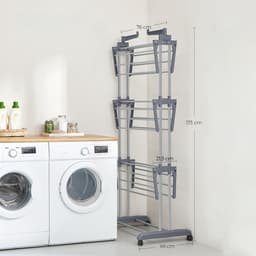 4-laags opvouwbaar vleugel-droogrek 63,5×128×173 cm grijs, verrijdbaar met wielen, opvouwbaar voor ruimtebesparing, hoog draagvermogen 35 kg, geschikt voor binnen- en buitengebruik, balkon/terras/wasruimte/gang — thumbnail 3
