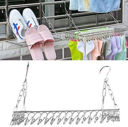 Roestvrijstalen wasdroogrek opvouwbare sokkenhanger, kledingdroogrek met 36 clips, haak winddicht kledinghanger rek, voor het drogen van handdoeken, beha, lingerie, babykleding, droogrek met — thumbnail 3