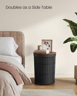 SONGMICS - Wasmand met deksel - ronde - 95 liter - hoogte 61 cm - zwart — thumbnail 4