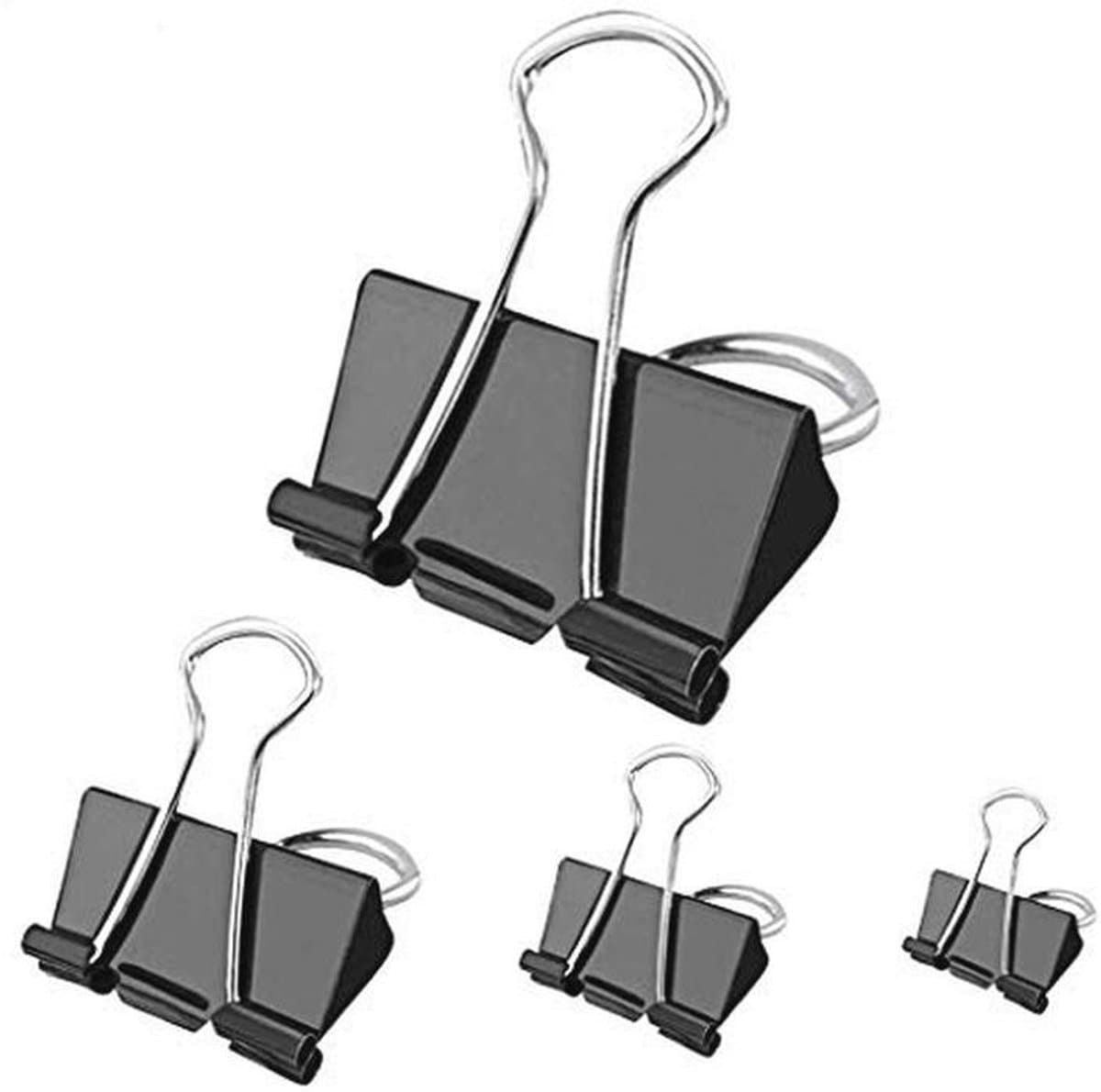 100 stuks opvouwbare metalen clips in 4 maten - Paperclips en bindclips voor kantoor en huis — afbeelding 1