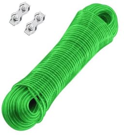 Waslijn 30 m met stalen kern en 2 spanners - Extra sterk voor balkon en tuin - Draagvermogen 120 kg — thumbnail 1