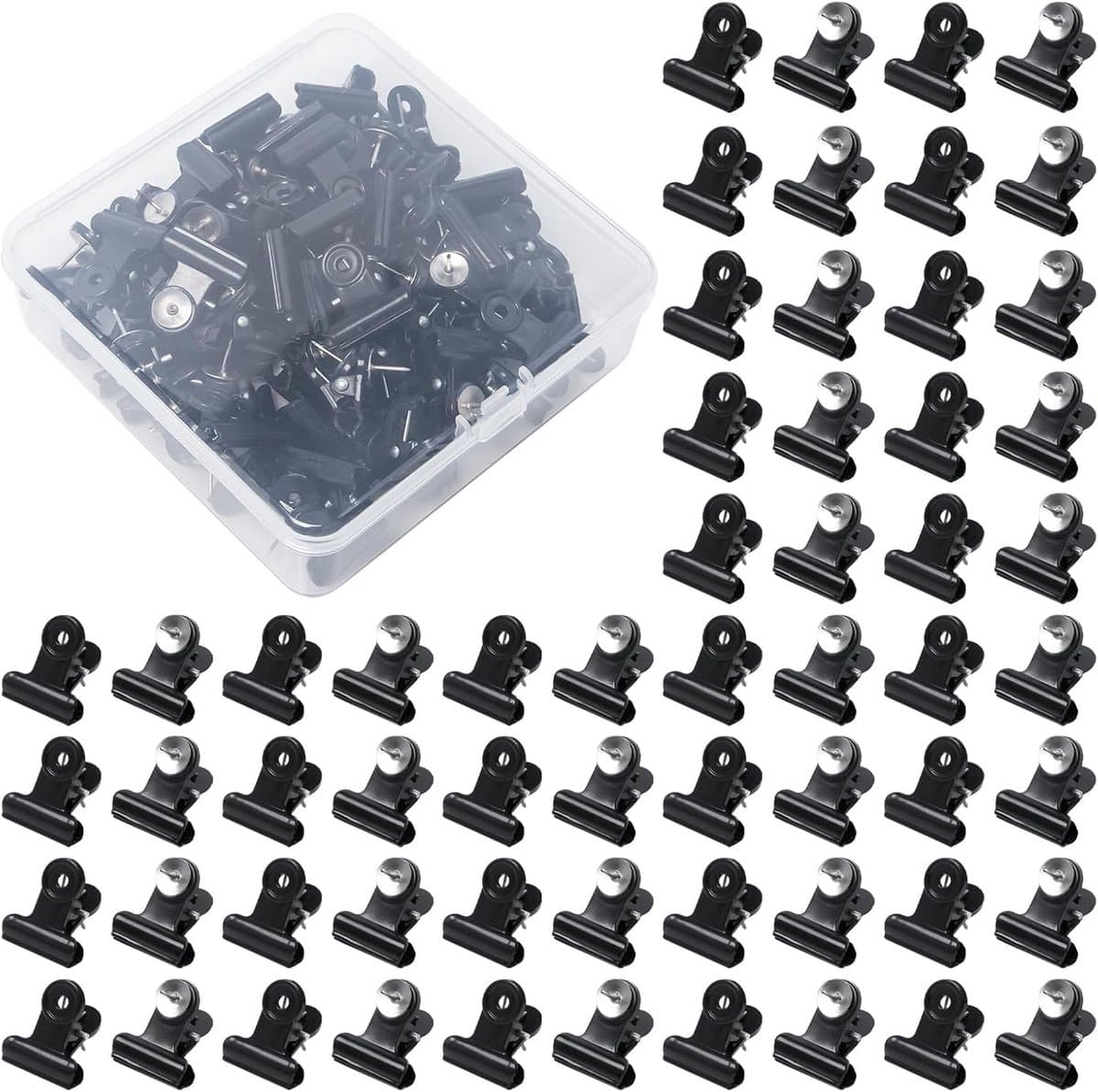 Punaises met clip - Prikspelden clips - Borden organiseren - Bevestigen zonder gaten - 60 stuks - Zwart — afbeelding 1