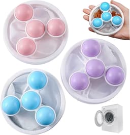 3 stuks - Filterzak - Huisdierhaarverwijderaar - Geschikt voor de wasmachine - 9,2 x 17,5 cm - Waszak voor pluizen - Herbruikbaar - Wasmachinefilter van gaas - Roze, blauw, paars — thumbnail 1
