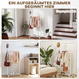 Mobiel Kledingrek - 5 Haken + Kledingstang + Schoenrek - Praktisch - Metaal - Wit — thumbnail 4