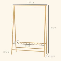 Kledingrek - 116x43,5x160 cm - Met Haken & Planken + Kledingstang - Bamboe - Naturel — thumbnail 2