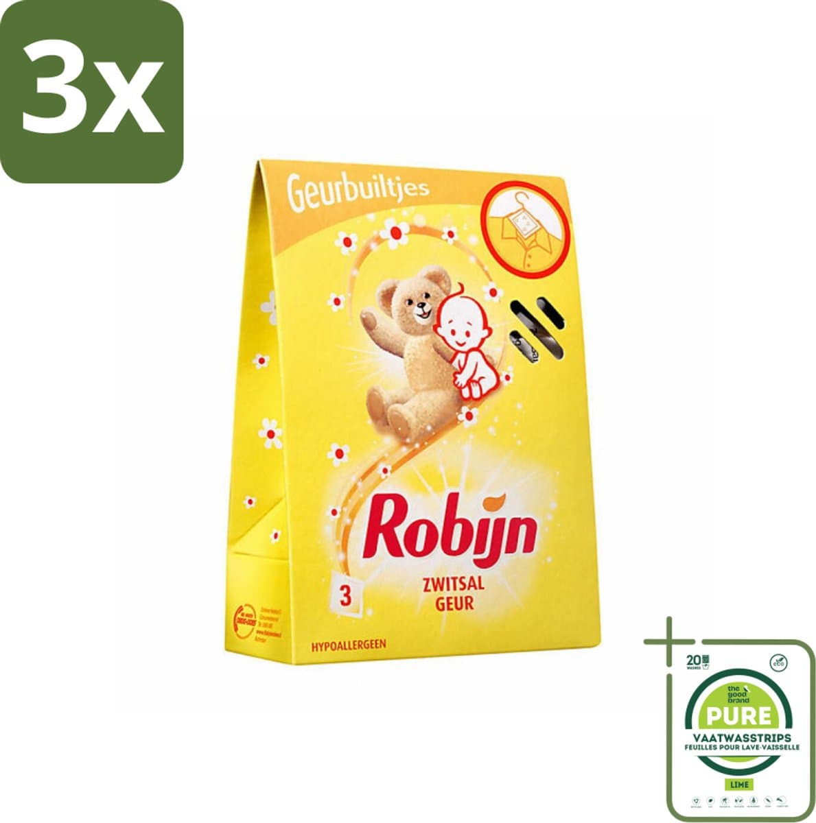 3 x Robijn Geurbuiltjes Zwitsal 3 stuks per verpakking - Grootverpakking - Zwitsal Geur - Geurbuiltjes - Babygeur - Kledinggeur - Frisheid — afbeelding 1