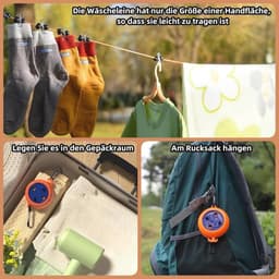 Intrekbare Waslijn van 8 m - Draagbare Camping Waslijn voor Binnen en Buiten — thumbnail 2