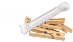 Set waslijn met een haak + 50 wasknijpers - Drooglijn - Waslijndraad - Wit - 20 m — thumbnail 1