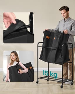 SONGMICS RLS330B01 - Wasmand met Wielen - 3 Vakken - Verrijdbare Wasverzamelaar - Met 5 Labels — thumbnail 3