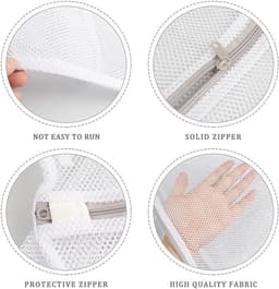 4-delige set - Waszakken van mesh - 60x50cm/50x40cm - Grote, fijne waszakken - Met ritssluiting - Herbruikbaar - Geschikt voor de wasmachine - Voor kleding, sokken, ondergoed - Maat L+M - Wit — thumbnail 4
