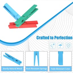 Houten Wasknijpers - Kleurrijke Clips - Kleding Ophangen - Stevig Veermechanisme - 75 Cm - Regenboog Multi-color — thumbnail 2