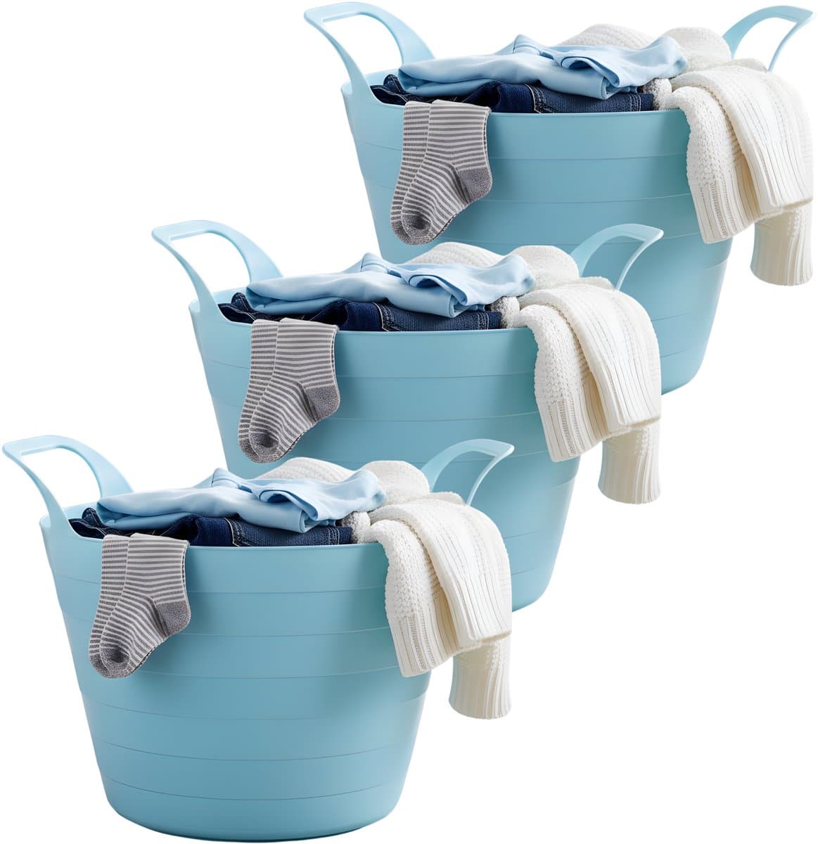 Excellent Houseware Flexibele wasmand - 3x - blauw - 30 liter - kunststof - 54 x 37 cm - met handvatten — afbeelding 1