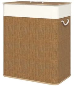 Delightness Wasmand - Wasmand 2 Vakken - Wasmand Met Deksel - Wasmanden - Uitneembare Waszak - 100L - 2x 50L - Bamboo - Bruin — thumbnail 1