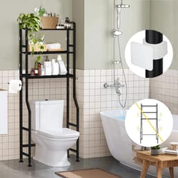 Invalideerbaar Wasmachine Rek Boven Wasmachine - Toiletkast met 3 Planken en Handdoekhouder - Zwart — thumbnail 5